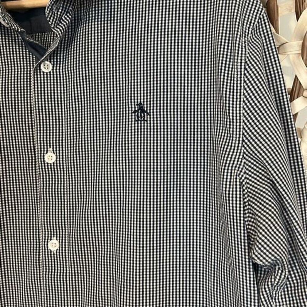 An Original Penguin navy and white checkered button down classic fit size large - Picture 2 of 6